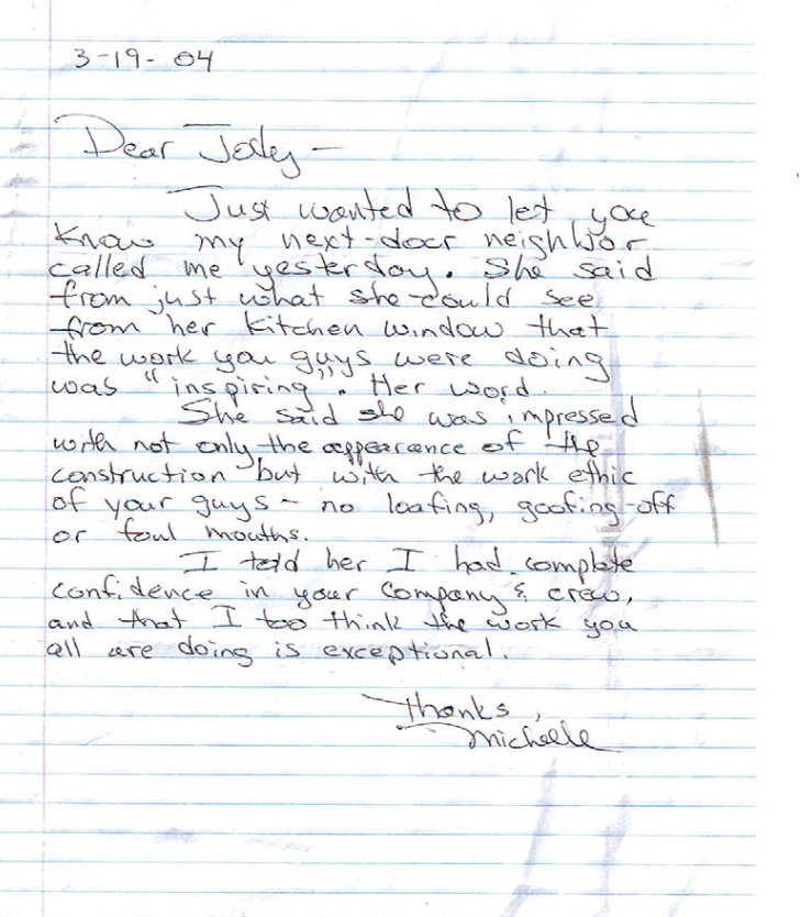 Handwritten letter from Michelle, dated March 19, 2004